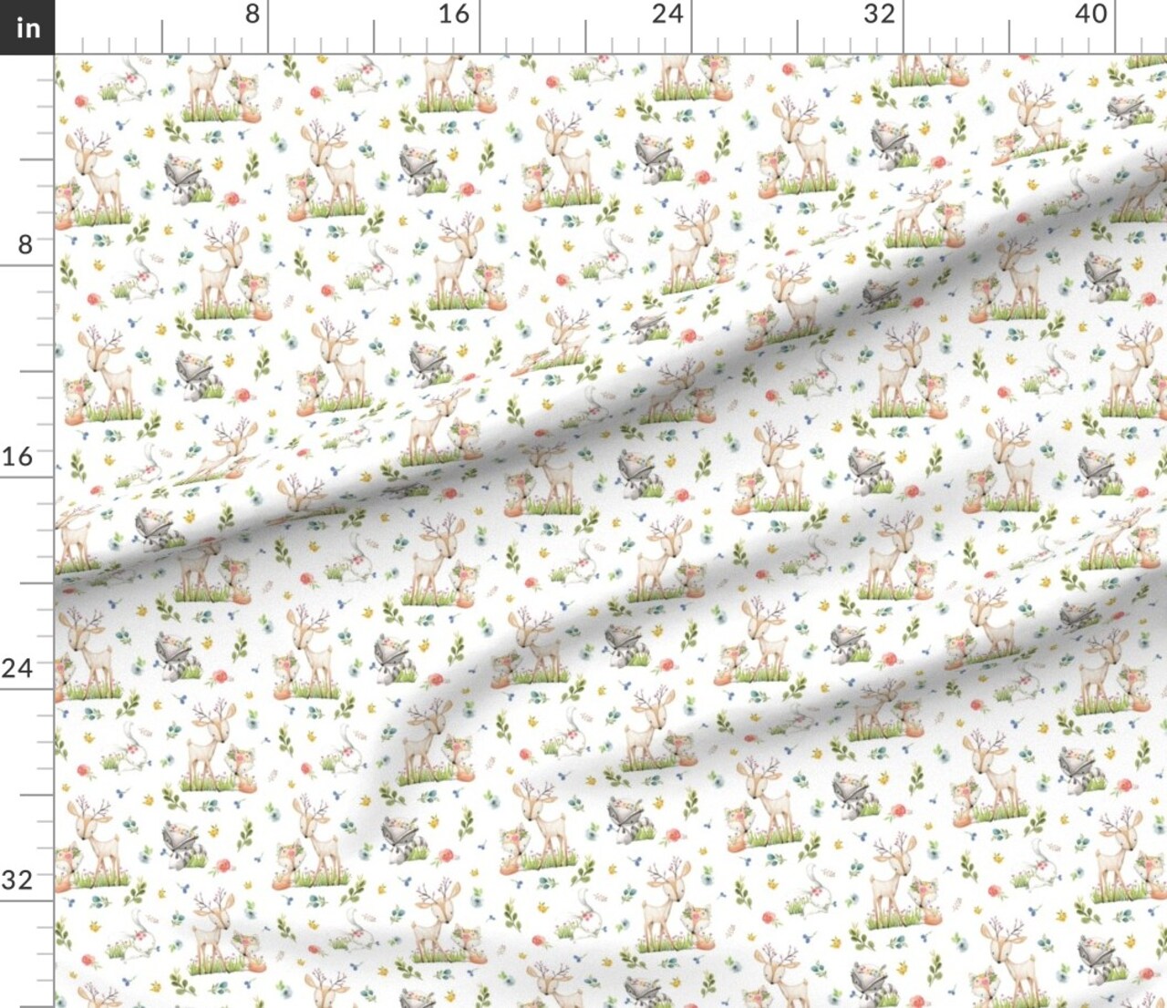 Woodland Friends Deer Fox Raccoon Bunny Flowers Girl Nursery Animals Custom Printed Fabric by Spoonflower Various Fabrics by the Yard or Fat Quarter
